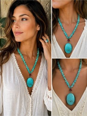 Turquoise Style Boho Statement Necklace Southwestern Western Jewelry